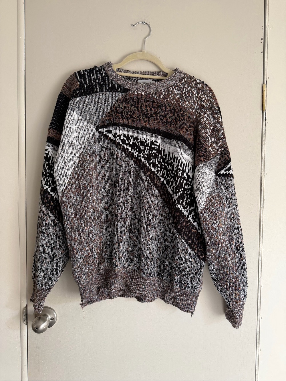 Vintage Abstract Knit Sweater in Brown, Black & White